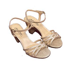 Badgley Mischka American Glamour Xandra Heels, Champagne Gold Glitter, Size 8